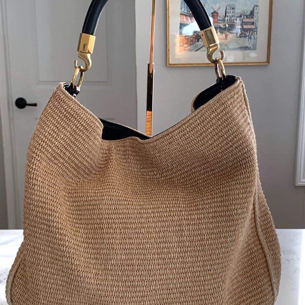 YSL Saint Laurent Roady Raffia Large Hobo Shoulder Bag Handbag